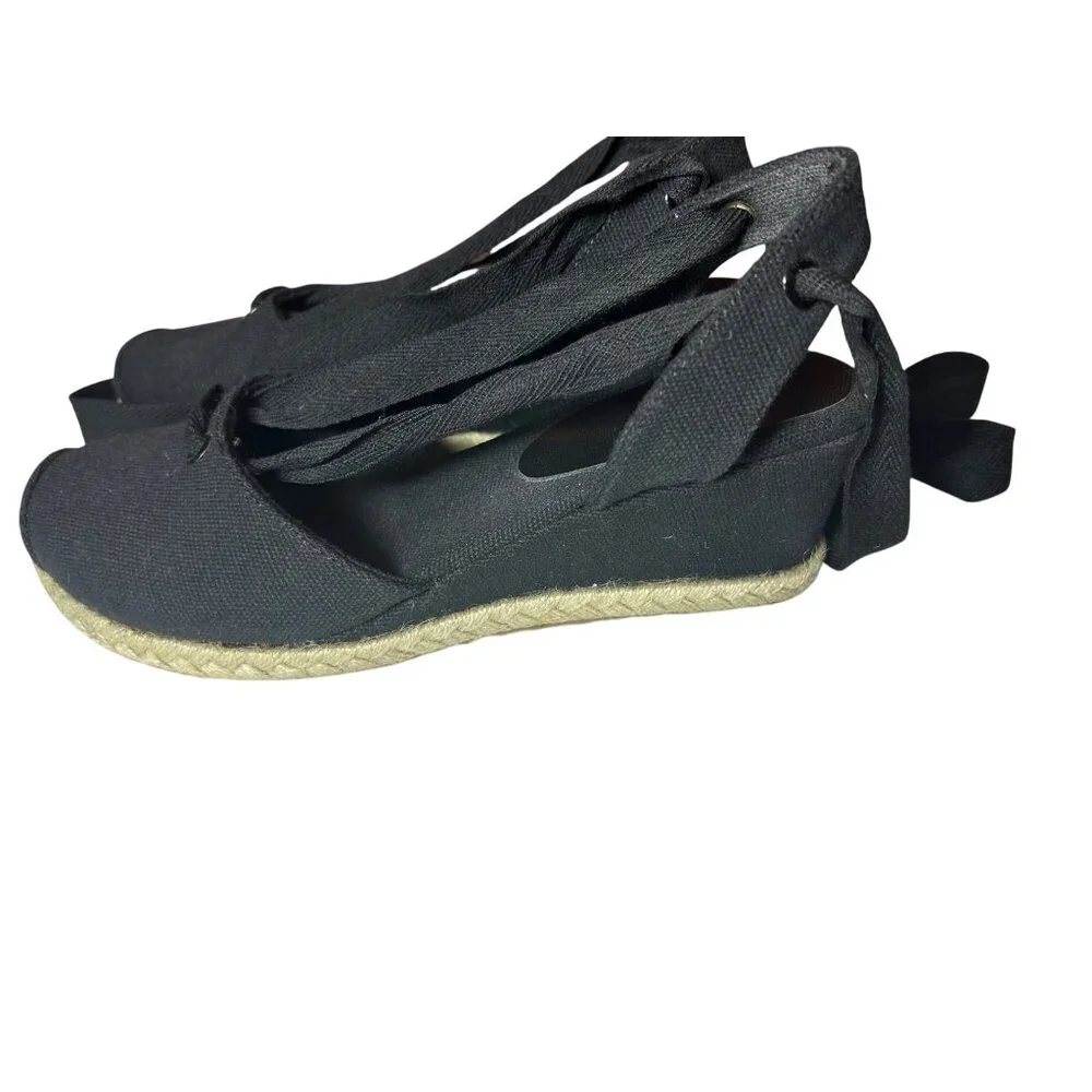 J. Jill Black Canvas Espadrille Wedge Summer Sandals Women’s 10 Beachy Boho - Picture 4 of 8